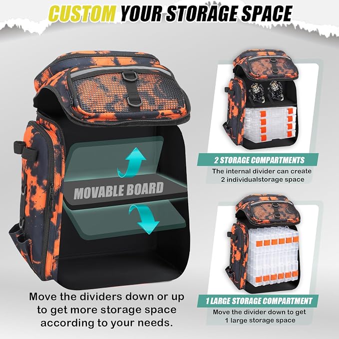 HAMBOLY Fishing Backpack 45L with Rod Holders, Water-Resistant Tackle Backpack for Fishermen, Large Capacity Fishing Gear Bag for Travel Hiking Camping