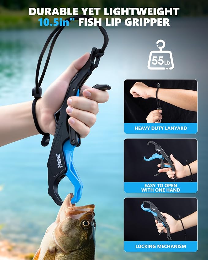 Fishing Tool Kit, Fishing Gear and Gifts for Men | Fishing Plier with Sheath, Fillet Knife, Fishing Scissors, Fish Lip Gripper, Tool Retractor, Keychain Bottle Opener