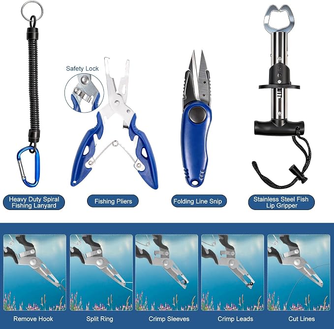 Fishing Tackle Kit Gifts for Men Unique, Fishing Gear Accessories Gift for Men, Fisherman Gift for Dad Grandpa, Gift Set for Fisherman, Fish Gear with Lip Gripper, Pliers, Tools, Lures