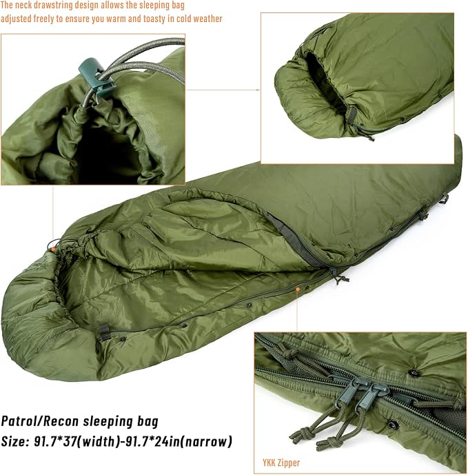 MT Military Patrol/Intermediate Sleeping Bag, Part of 4 Piece Army Modular Sleep System for All Season Olive Drab/Black