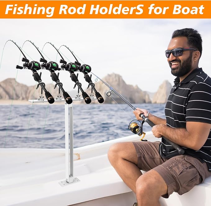 4 Head Fishing Rod Holder, 360° Adjustable Fishing Rod Holder Aluminum PVC Coated Boat Fishing Holder