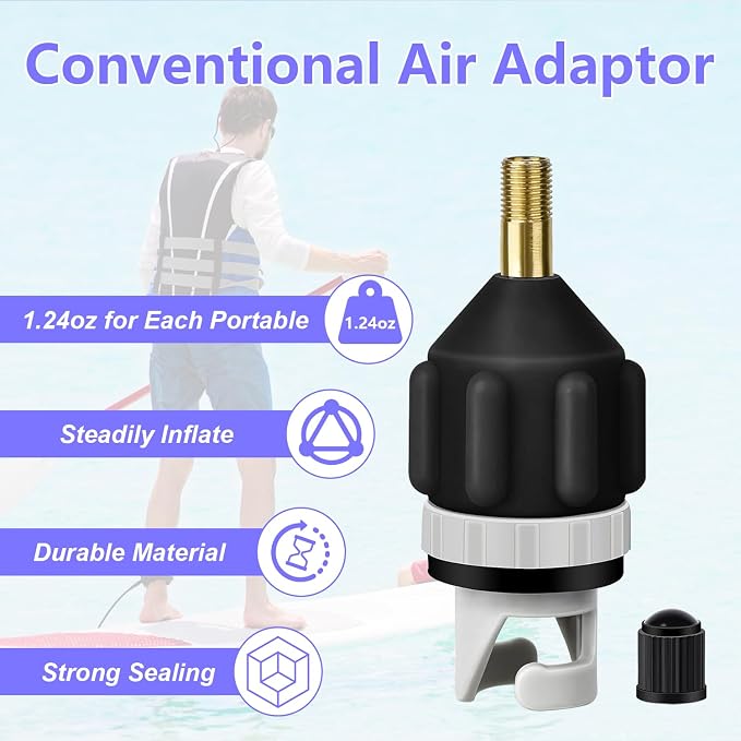 Inflatable Boat SUP Pump Adapter, Premium Conventional Air Valve, Quickly Inflation and Strong Sealing SUP Pump Adapter, for Inflatable Boat, Stand-Up Paddleboard and Kayak (2/Pack)
