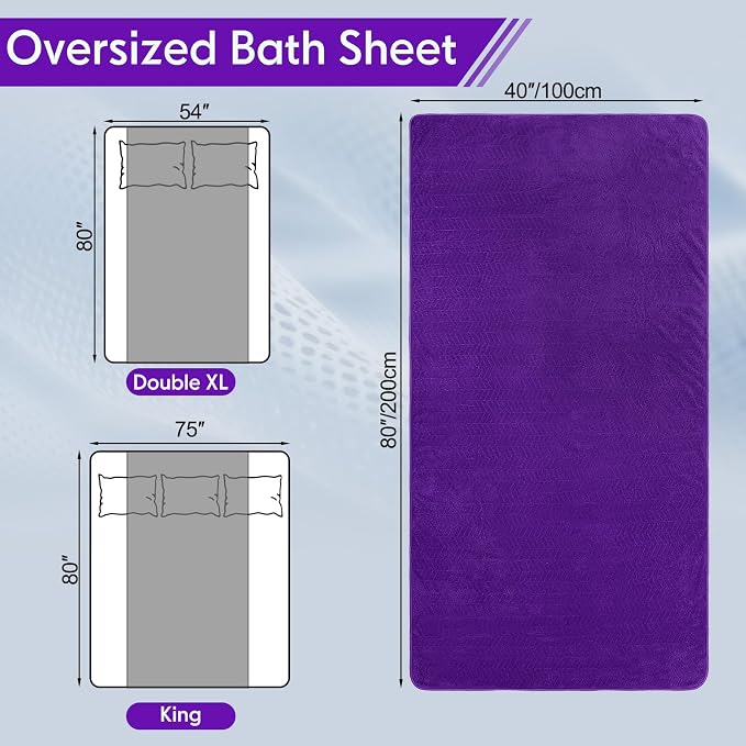 SmoothNovelty 2 Pack Bath Sheets 40 x 80 Inch Oversized Jumbo Extra Large Towels Quick Dry Coral Fleece Absorbent Soft Lightweight XL Shower Towels for Home Gym Travel Beach Spa Pool Hotel (Purple)