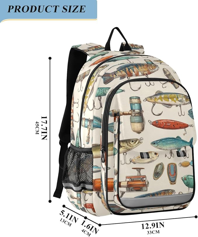 Fisyme Fishing Lures Fisherman Retro School Backpack Laptop Backpacks Bags Bookbag Travel Casual Computer Notebooks Daypacks