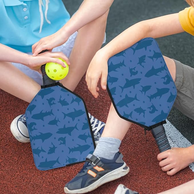 Polka Dot Shark Silhouette Blue Universal Pickleball Paddle Cover 12.4 × 9.45 inch Racket Sleeve with Handle Strap Mesh Pocket Fits USAPA Standard Widebody Paddles 2 PCS