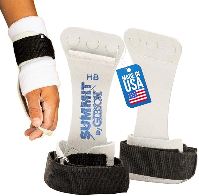 Gibson Athletic Summit High Bar Gymnastic Grips for Boys, Durable Leather Grip for Secure Grip, Hand Grips for Early Competitor Gymnasts, Gymnastics Grips for Boys - Made In USA