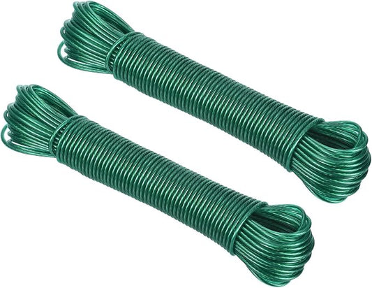 PATIKIL Plastic Coated Clothesline, 2 Pack 1/8 Inch x 66 FT Extra Strong Steel Core Clothes Lines Wire for Drying Clothes, Outside Hanging, Green