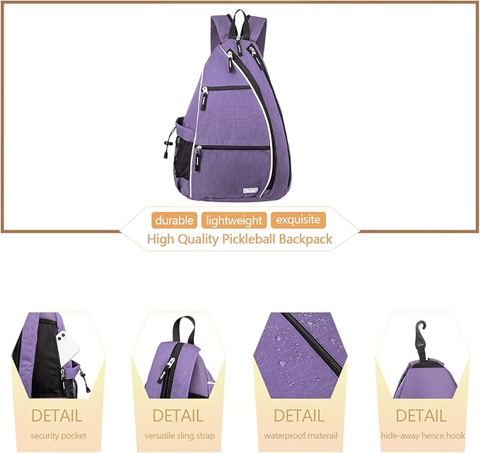 Sucipi Pickleball Bag - Men's & Women's Pickleball Backpack, Adjustable Sling Bag w/Fence Hook/Large Capacity/Safety Pocket