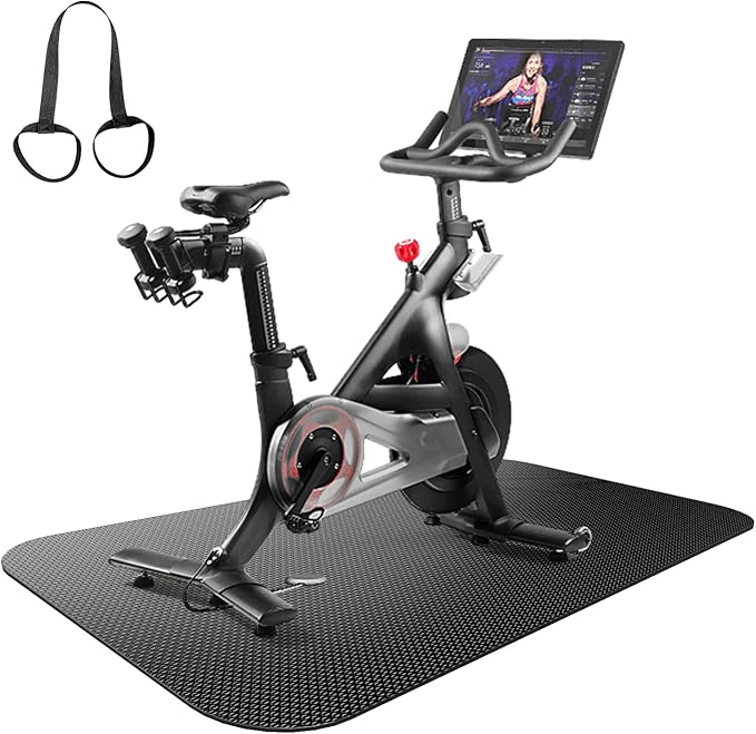 Bike Mat, Exercise Mat for Carpet & Hardwood Floors, Cushioned, Black