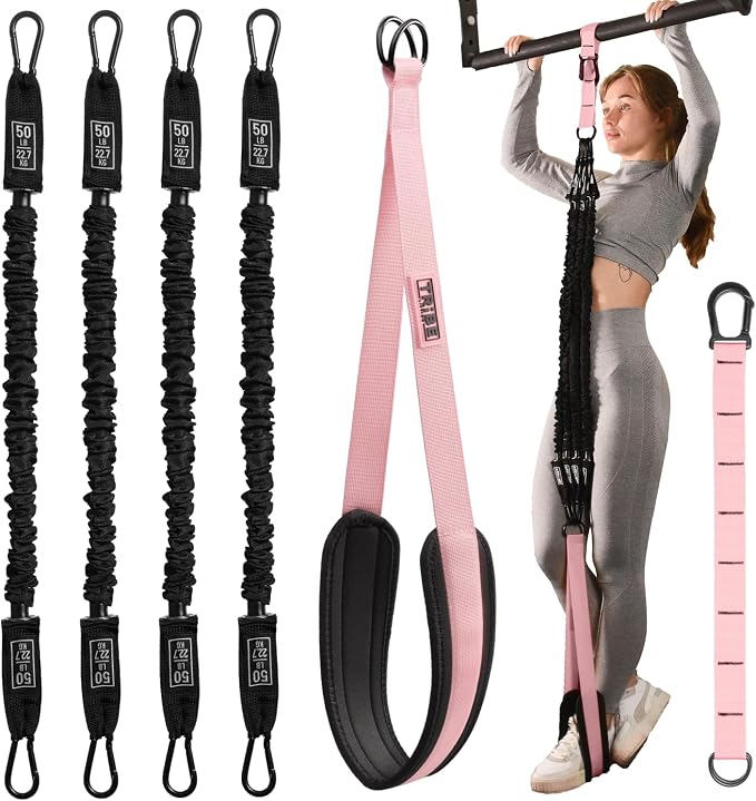 Pull Up Assistance Bands - 4 Heavy Duty Pull Up Bands with Adjustable Strap and Foot Rest - Stackable Pull Up Assist Band Set for Pull Up Bar - Resistance Bands for Pull Ups Chin Ups Strength Training