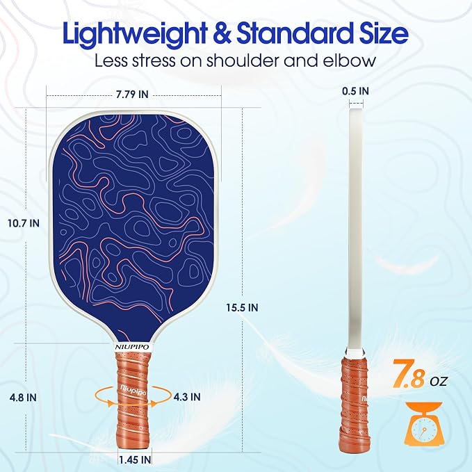niupipo Pickleball Paddles Set of 2 or 4, USAPA Approved Fiberglass Pickleball Paddle Set with Balls and Bag, Polypropylene Honeycomb Core, Lightweight Pickleball Paddles for Beginners Men Women