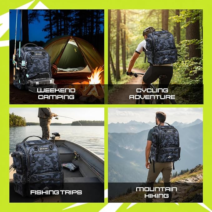Waterproof Fishing Backpack with Tackle Boxes, Rod Holder & Foldable Net - 40L Fishing Tackle Bag with Trays Included, Extra Storage Gear and Equipment, Rain Cover, Fisherman Gift for Men
