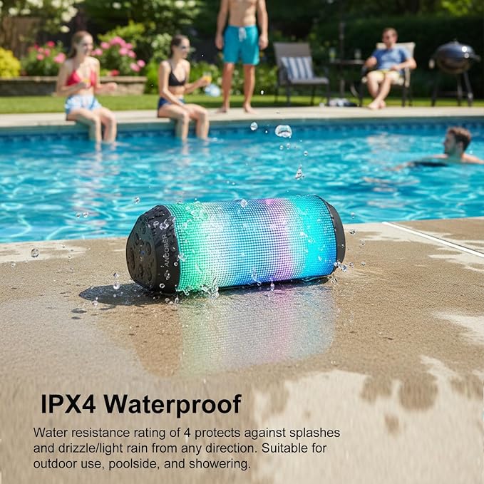 Portable Bluetooth Speaker Powerful HD Loud Sound, LED Lights, IPX4 Wateproof, 24H Playtime, Wireless TWS Pairing, Built-in Mic, for Home/Outdoor/Party, Birthday Gifts for Father Men Dad Husband