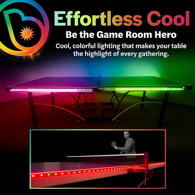 Brightz LED Ping Pong Table Light - Electrify Your Gameplay Experience! 12-Foot Light Strip for Ping Pong Tables - Color Changing or Solid Color Modes (Table Not Included)