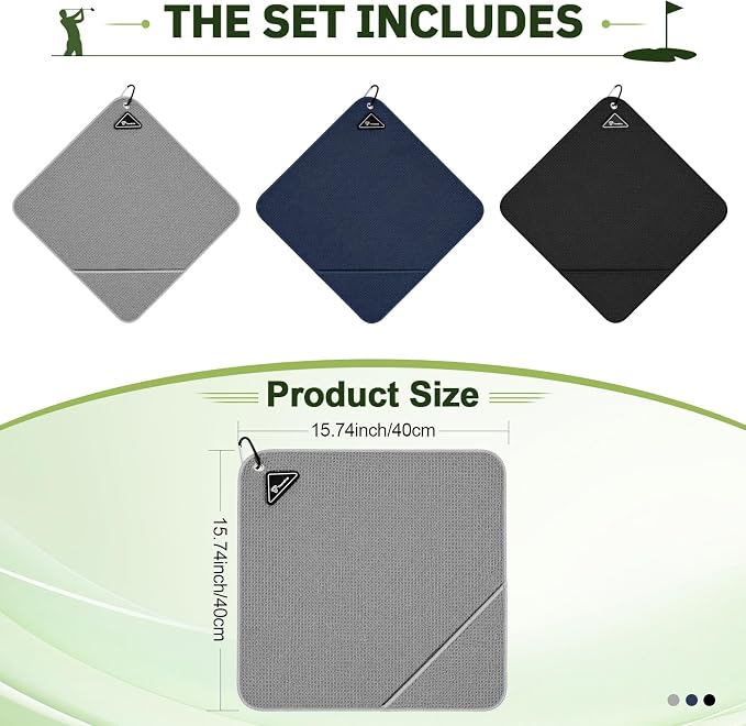 Thenshop 3 Pack Magnetic Golf Towels with Clips 16 x 16 Waffle Microfiber Cleaning Cloth with Internal Scrubbing Pocket and Carabiner Golf Accessories for Bags Carts Clubs Men Women