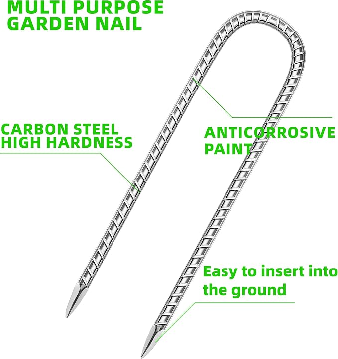 11 Pack Ground Garden Rebar Stakes Rebar 12 Inch Anti-Rust Galvanized Steel U Shape Hook Heavy Duty Ground Anchors for Tents, Position Kits,Fences, and Trampolines Landscape Fabric