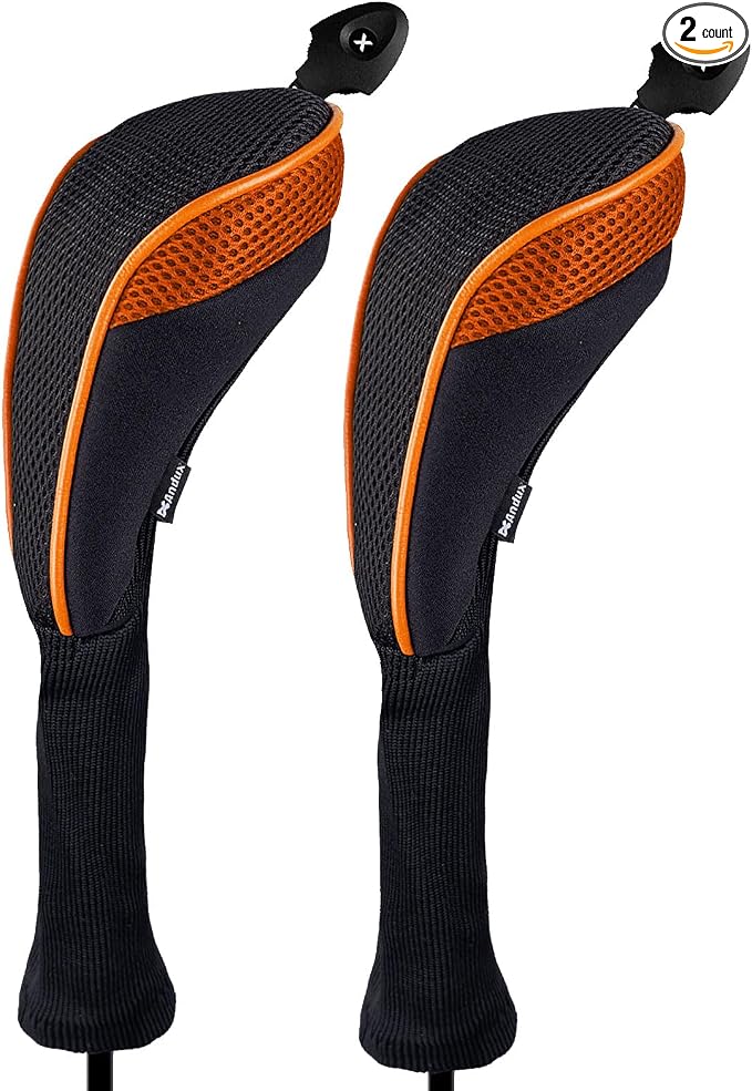 Andux 2 Pack Long Neck Golf Hybrid Club Head Covers Dial No. Tag CTMT-01 | Mesh Breathable material | all the Same Size | Coloured Piping | Pull-On Closure