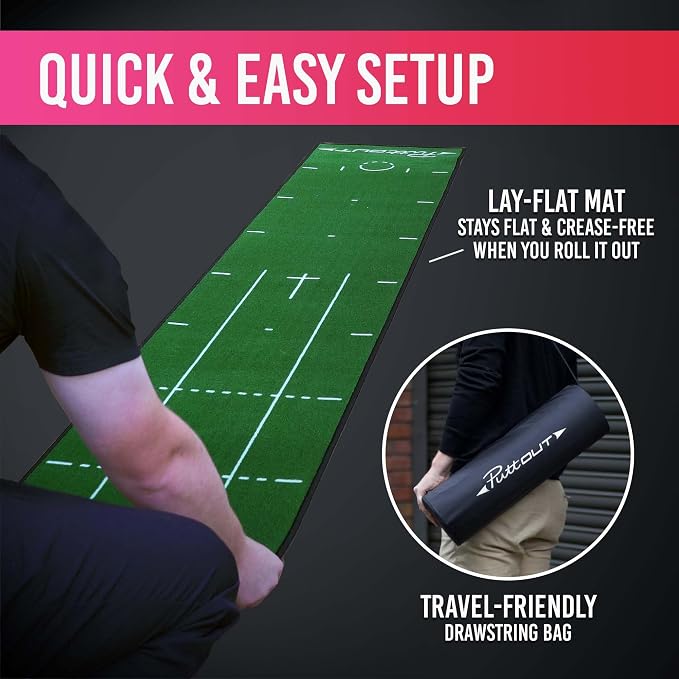 PuttOUT Medium Putting Mat - Perfect Your Golf Putting (7.9ft x 1.6ft)(Green)