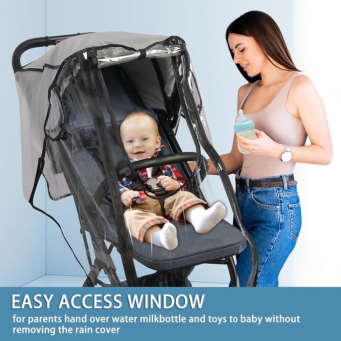 Stroller Rain Cover, Universal Clear Breathable Weather Shield with Waterproof 2-Way Zippers Open, 4 Seasons Protection for Baby from Rain, Wind, Snow (Two Ways Open on Front)