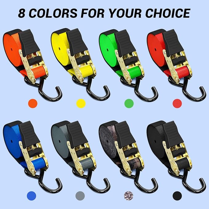 Ratchet Tie Down Strap 8-Pack 15 Ft - 500 lbs Load Cap with 1500 lbs Breaking Limit, Ohuhu Ratchet Tie Downs Logistic Cargo Straps for Moving Appliances Motorcycle Blue