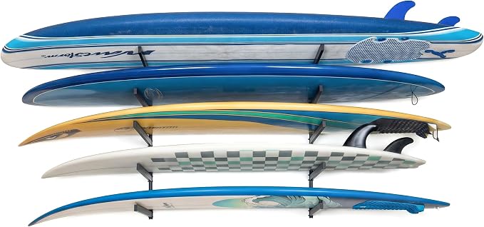 StoreYourBoard G-Vert Mini Wall Rack – Heavy-Duty Indoor Adjustable Multi-Sport Board Rack, 5 Levels for Surfboards, Paddle Boards, Snowboards, Skateboards and More, Holds 200 lbs