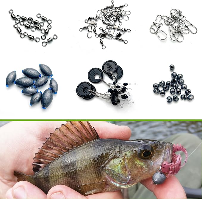 Fishing Accessories Kit Organized Fishing Tackle Box | Included Hooks, Sinkers Weights, Rubber Bobber, Jigs, Beads, Swivels Snaps, Fishing Gear Kit