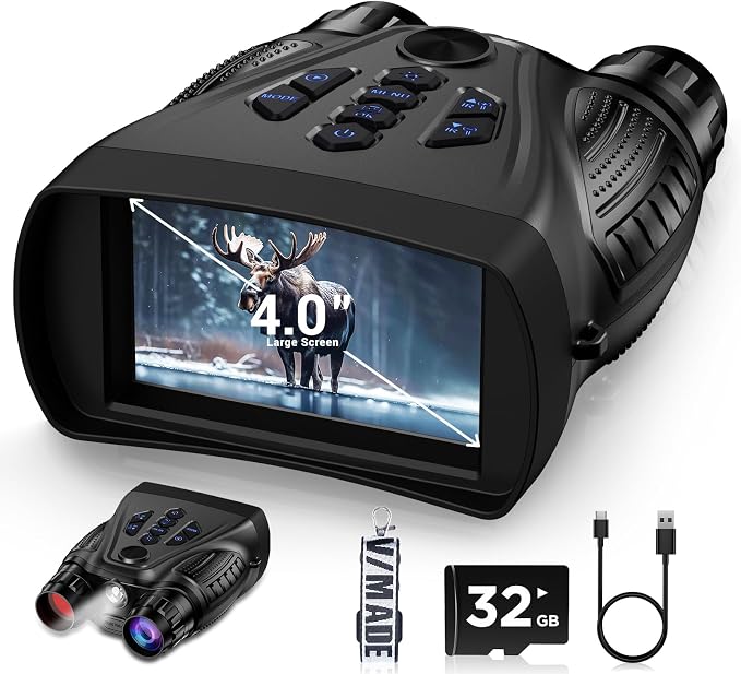 Night Vision Goggles, 4K Night Vision Binoculars, 4" HD Screen Binoculars, 10X Digital NightVision for Adults, 4000mAh Battery Gray, 9 Gear Infrared with 32GB TF Card
