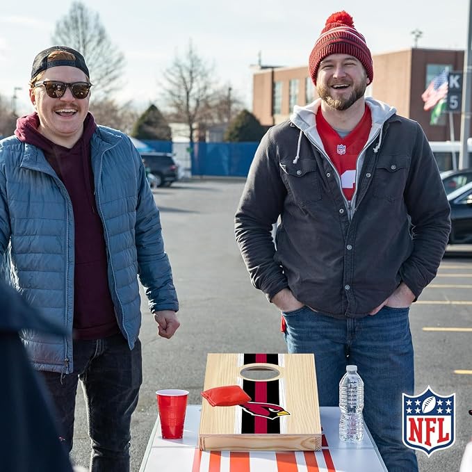 NFL Football Portable Size 1' x 2' Solid Wood Cornhole Set with Direct Print HD Team Graphics – Travel Size