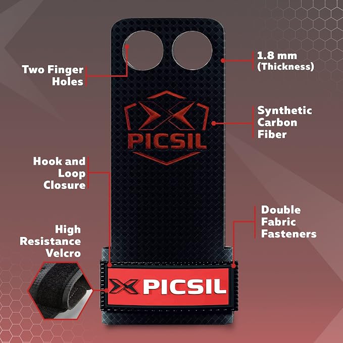 PICSIL - RX Grips | Synthetic Workout & Gymnastics Grips | Ultra-Resistant Carbon Fibre for Cross Training | Helps Prevent Tears & Blisters | Carbon Fibre Material | Use wiht Chalk |