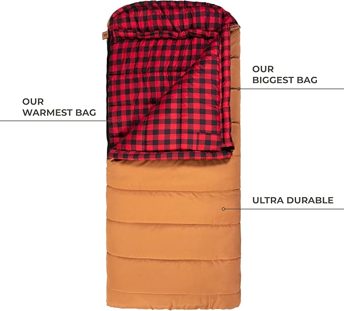 Teton Bridger Sleeping Bag, Warm and Comfortable Camping Sleeping Bag, Tough Canvas Shell for Camping, Hunting, and Cold Weather