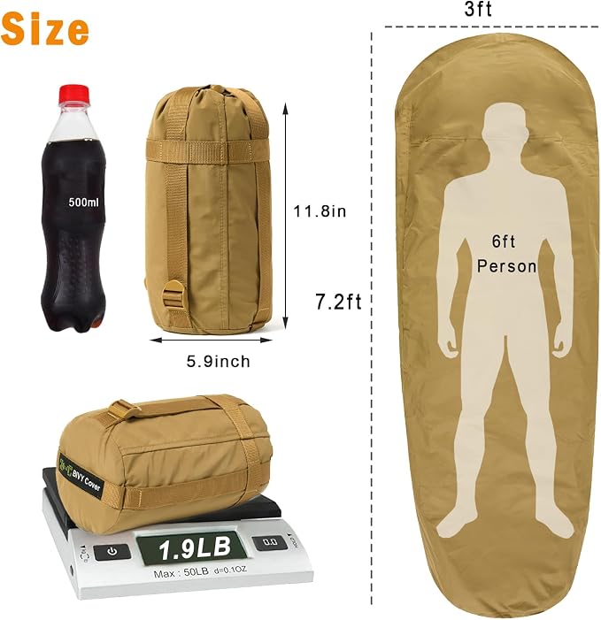 Akmax.cn Bivy Cover Sack for Military Army Modular Sleeping System, Waterproof Outer Shell for Sleeping Bag, Minimalist Stealth Shelter