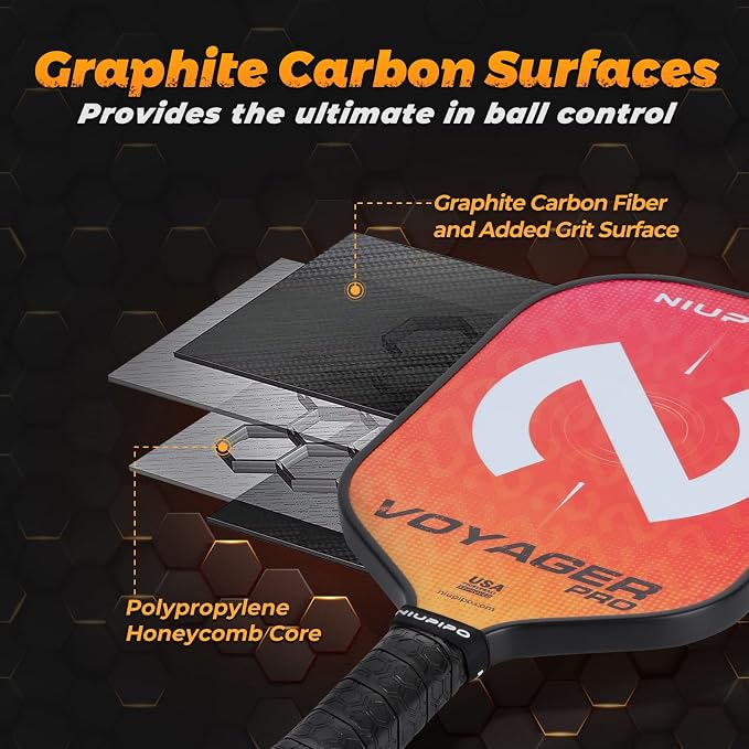 niupipo Pickleball Paddles Set of 2/4/1, USAPA Approved Carbon Fiber & Fiberglass Hybrid, Easy Power, Polypropylene Honeycomb Core, Cushioned 4.72" Grip, Bag/Cover, Pickleball Paddle Set for Men Women