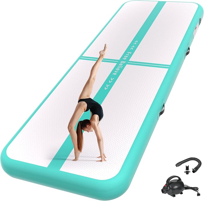 Pink Gymnastics Mat Inflatable Tumble Track Mats 10/13/16/20ft Training Mats for Home Air Mat for Kids with Pump 4”/6” Thick for Cheerleading/Yoga/Exercise/Parkour/Beach/Park/Water