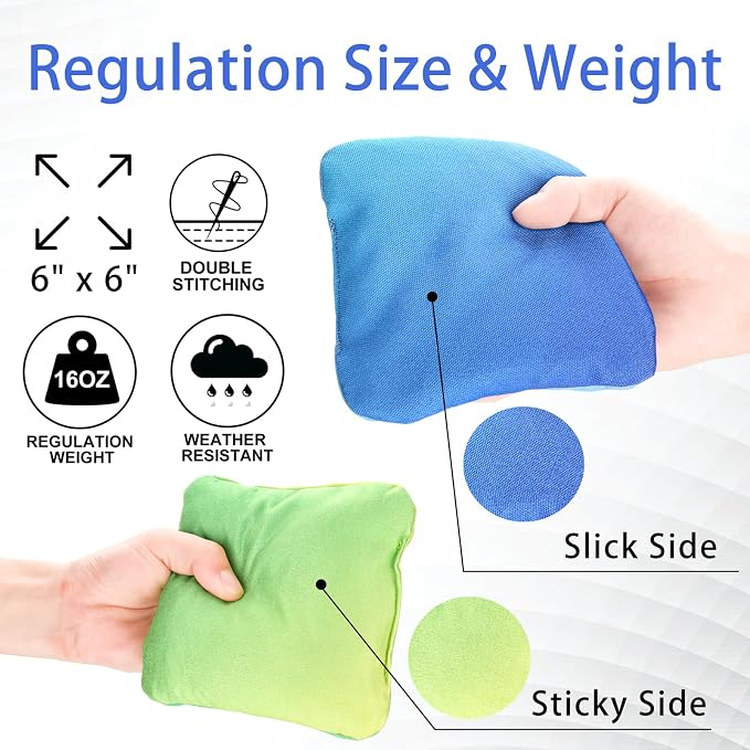 EunHo Double Sided Set of 8 Cornhole Bags Regulation Size & Weight Sticky and Slick Professional Corn Hole Bean Bags Multicolored