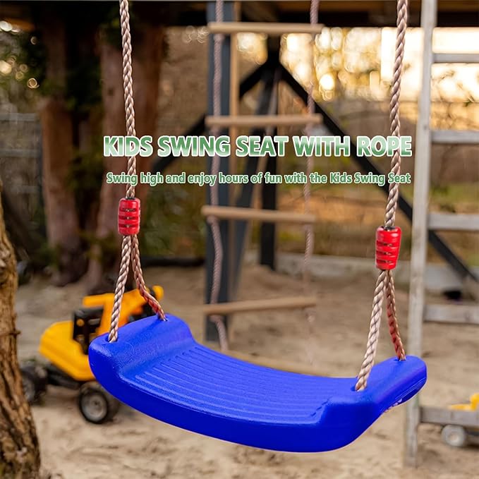 Plastic Swing Seat, Heavy Duty Tree Swing Set Non Slip Playground Swing Set Accessories Replacement with Adjustable Rope for Kids Outdoor Play Playground Backyard (Blue)