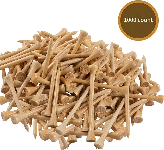 1000pcs Per Pack Natural Bamboo Golf Tees, 2.75 Inch (7cm) Length, PGA Approved for Professional Player or Beginner's Trainning. Stronger Than Wood, No Side Spin Friction.