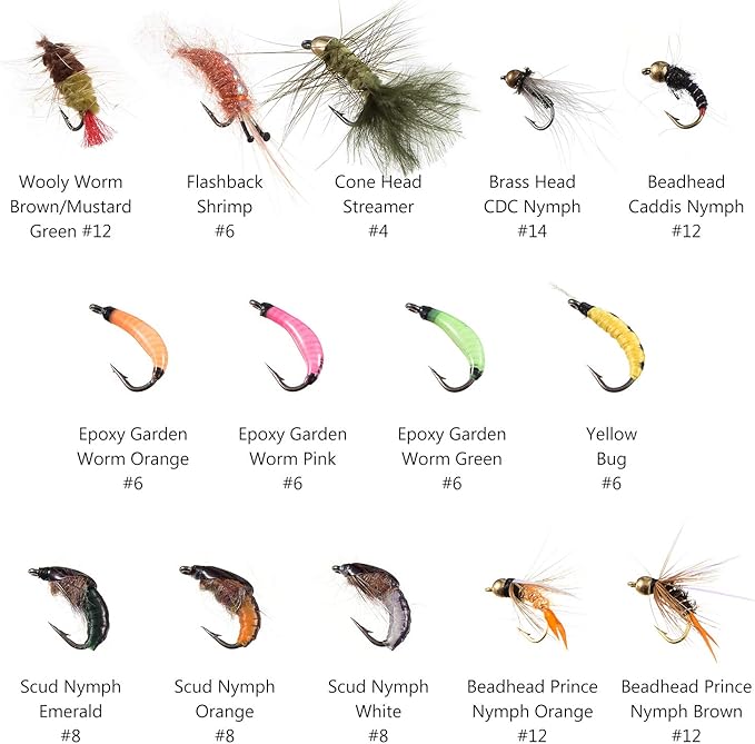 BASSDASH Fly Fishing Flies Kit Fly Assortment Trout Bass Fishing with Fly Box with Dry/Wet Flies, Nymphs, Streamers, Popper