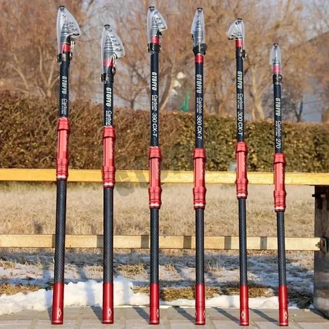 Telescopic Fishing Rod, Carbon Fiber Travel Surf Rod, Spinning Power Lure 2-9Oz, 20-50LB，Medium-Heavy Throwing Surfcasting Baitcasting Pole, Distance Throwing Fishing Rod