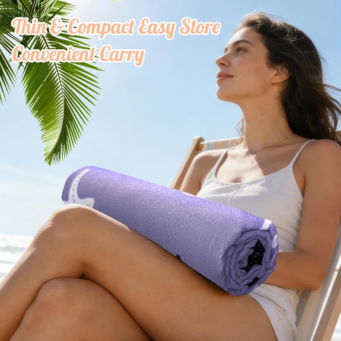 4 Pack Oversized Beach Towels 4 Pack,40”x70” Microfiber Thin Large Beach Towel Set for Adults Travel Camping Swimming,Turtle Starfish Them Sand Free Quick Dry Lightweight XL Pool Towels,Purple