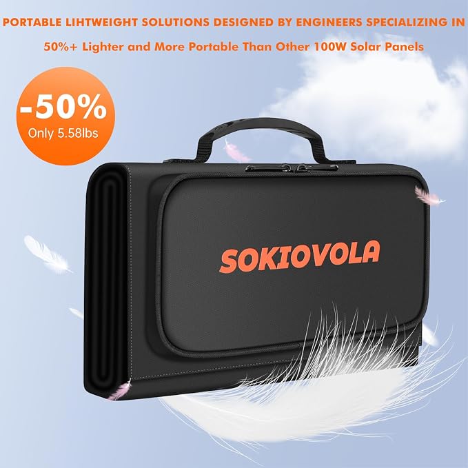 SOKIOVOLA 100W Portable Foldable Solar Panel 20V Portable Solar Charger with QC3.0 USB-A & Type-C Output IP68 Waterproof for Cell Phones Camera Outdoor Camping RV Hiking Travel Small Power Station