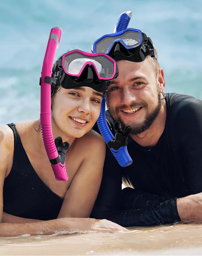 Snorkeling Gear for Adults Kids, Dry-Top Snorkel Set, 180°Panoramic Wide View Diving Mask Breathing Freely Snorkel Mask for Snorkeling Scuba Diving Swimming Travel