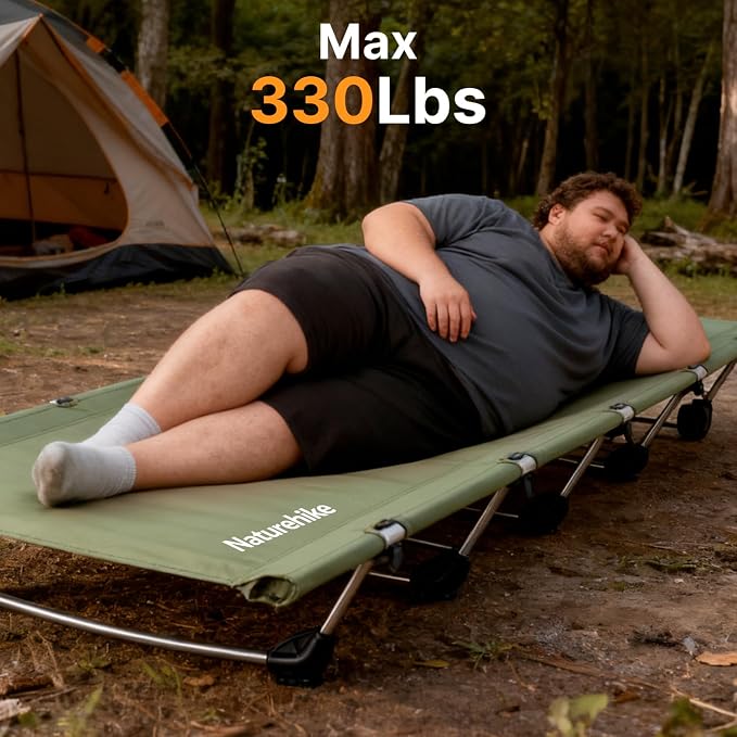 Naturehike GreenWild Camping Cot, Portable Camping Bed for Adults for Camping Hiking Travel Home, Ultralight Folding Backpacking Cot, Supports 330lbs, Light Green