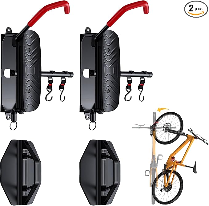 Favoto Swivel Bike Wall Mount (2 Pack) - Dual Vertical Bike Rack for Garage, Heavy Duty Bicycle Hanger for 2 Bikes, Space-Saving Wall Storage System for MTB, Road & E-Bikes, Holds 66 lbs Each