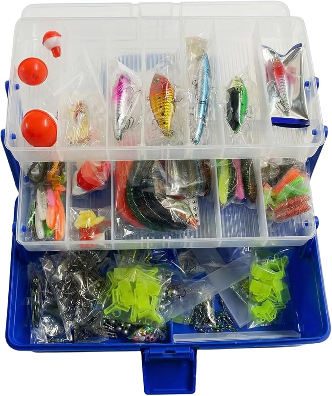 CATCHRO Fishing Tackle Box 471PCS with Bass Fishing Lures & 3 Multi Jointed Swimbaits, Large Tackle Box with Soft Plastic Baits, Fishing Lures and Bait Kit for Freshwater Bass Fishing Gear