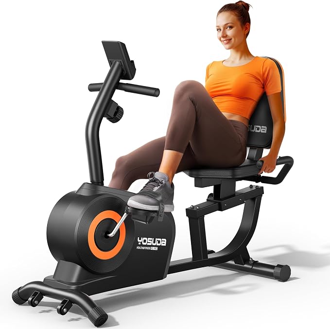 YOSUDA Recumbent Exercise Bike for Home，Magnetic Staionary Bike for Seniors/Adults with Adjustable Seat, 350LB Capacity, 16-level Resistance, LCD Monitor & Pulse Sensors