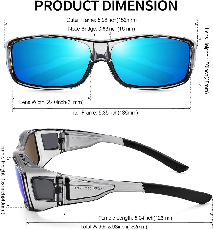 URUMQI Polarized Sunglasses Fit Over Glasses for Men Women, Wraparound Sun Glasses UV400 Protection for Driving Fishing
