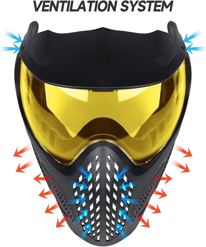 Xaegistac Paintball Mask-Intergrated Sun Visor Airsoft Mask, Wide Field of View, Anti Fog, Adjustable Headband for Paintball, Airsoft