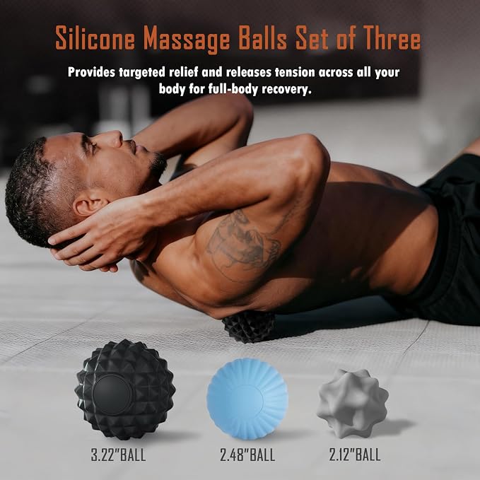 3-Piece Silicone Massage Ball Set for Deep Tissue and Trigger Points - Lacrosse Massage Balls for Myofascial Release, Muscle Knots & Plantar Fasciitis (Silicone Muscle Relief Set)