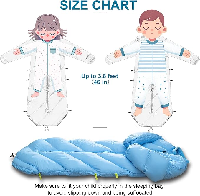 Walkable Toddler Sleeping Bags for Kids, Boys Girls (2T-4T) - Puffy Camping Sleeping Sack for Indoor, Outdoor, Travel, Sleepover, Slumber Party (up to 46 in)- Machine Washable, Lightweight
