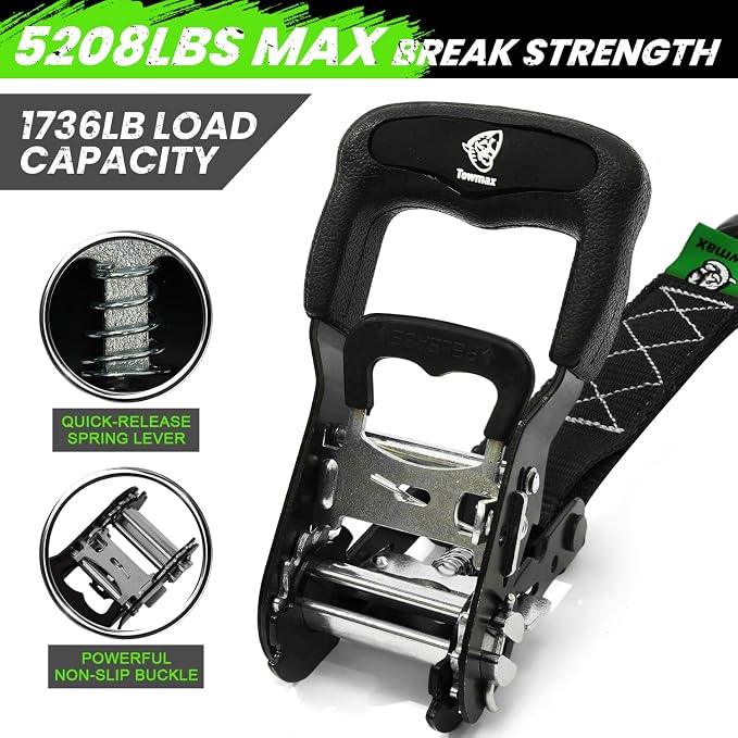 Ratchet Straps Heavy Duty 4 Pack -1.5 Inch x 8 Feet (5,208LB Break Strength)- Motorcycle Tie Down Straps -1.5xThickened Wear-Resistant Ratchet Tie Down Set for Powersports, Motorcycle or Moving Cargo